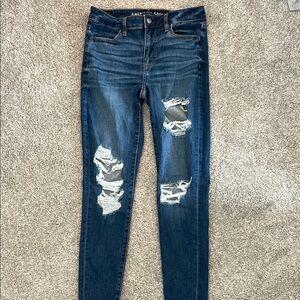 American Eagle Outfitters Blue Skinny Jeans with Distressed Details